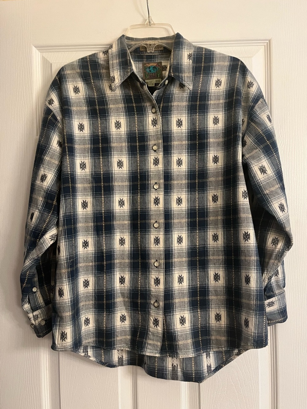Royal Robbins Blue and Cream Plaid Flannel Button-Down Shirt